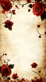 Vintage parchment background with red rose border design.