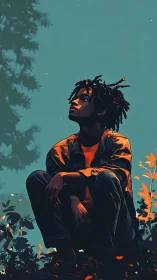 Chromatic dusk portrait with cinematic rim-lit foliage study.