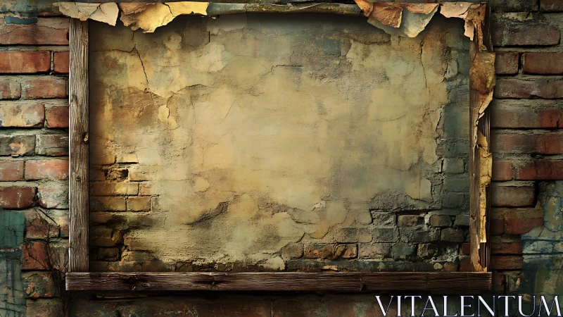 Weathered brick wall exposes framed plaster surface