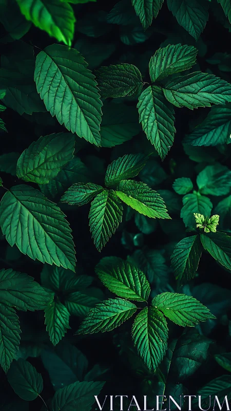 Dark green foliage pattern with layered forest leaves.