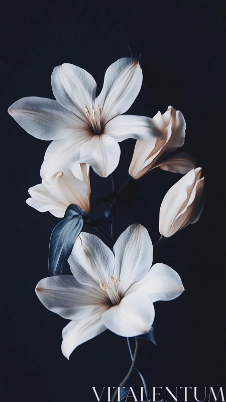 Delicate White Petals Against Dark Background: Botanical Study.