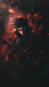 Embers curl around the cloaked shinobi in searing silence