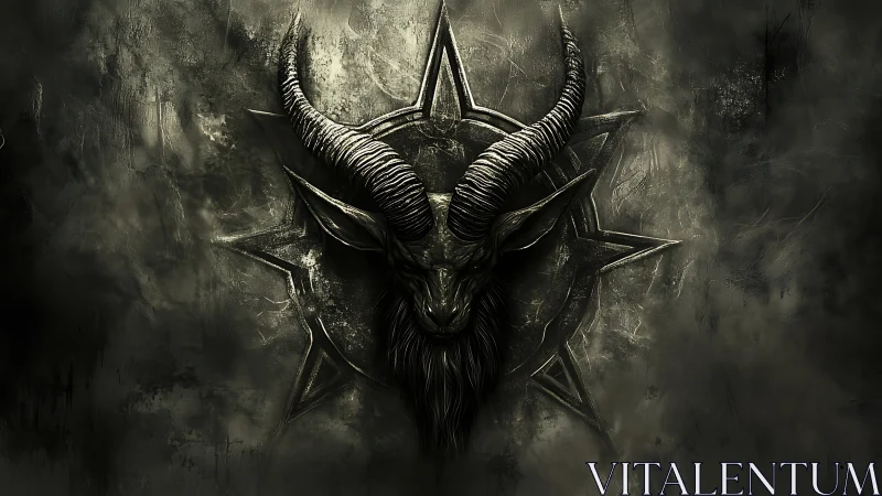 Horned demonic sigil emerges from shadowed metallic wall