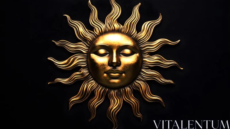 Golden sun with serene face, radiant rays, and elegant artistry. Golden sun with serene face, radiant rays, and elegant artistry.