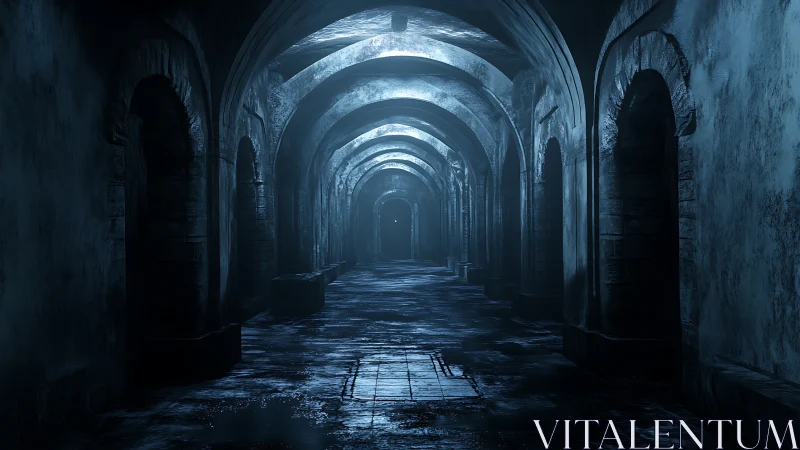 Moonlit stone corridor inviting quiet late night wondering.