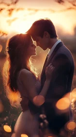 Couple in evening light during outdoor golden hour setting.