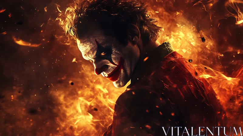 Laughing arsonist of chaos grins through a furnace of fire.