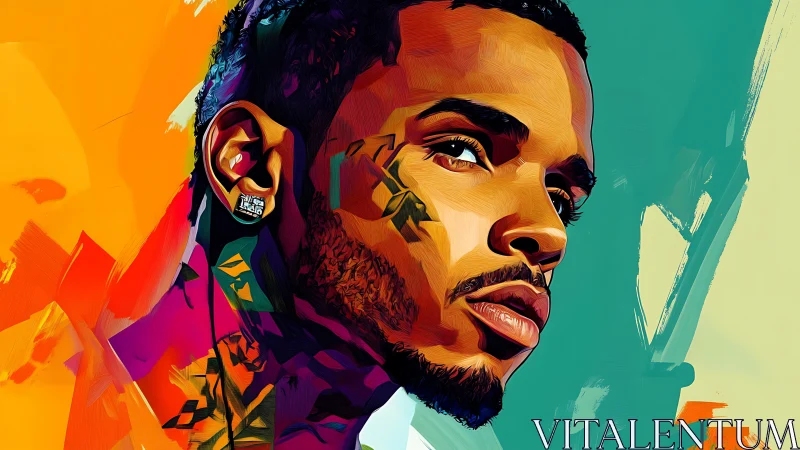 Vibrant digital portrait of man in bold abstract color fields.