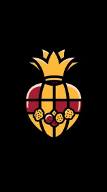 Geometric crowned heart emblem uses bold flat color design