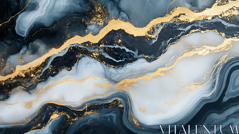 Navy marble waves with flowing metallic gold veins.