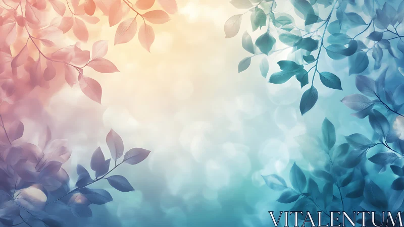 Bokeh gradient foliage background with translucent leafy branches