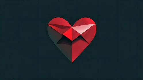 Geometric Red Heart with Layered Facets and Shadow