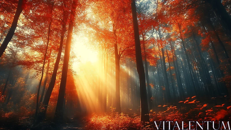 Golden Light Breaks Through an Enchanted Autumn Forest