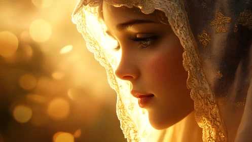 Golden hour portrait reveals veiled profile in ethereal light