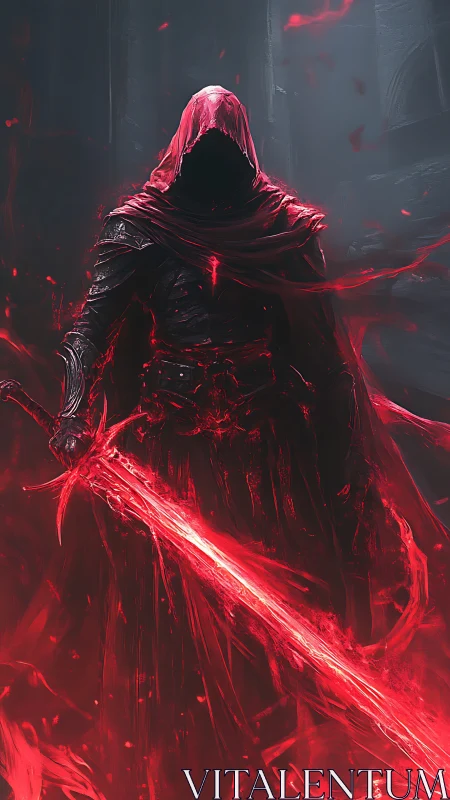 Bloodlit wraith knight raising a burning crimson greatsword.