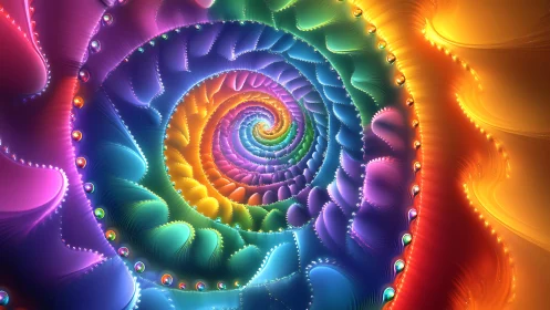 Chromatic logarithmic spiral with iridescent fractal microgeometry