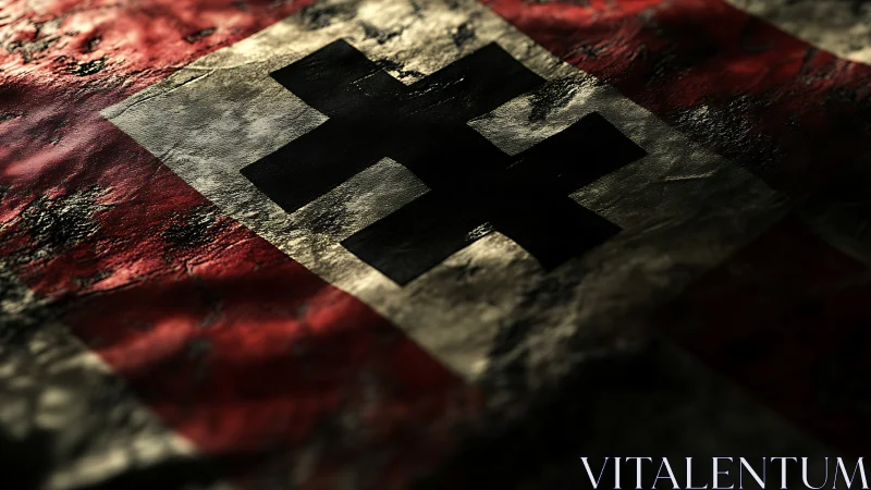 Weathered historical flag surface invites critical reflection