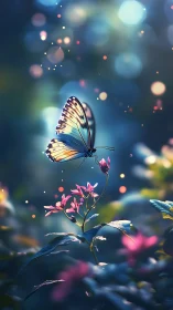 Gentle butterfly pause in a softly sparkling twilight garden.