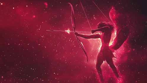 Fiery celestial archer draws a blazing bow across space