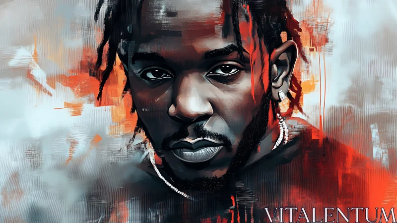 Digital portrait of man with braids against abstract ground.