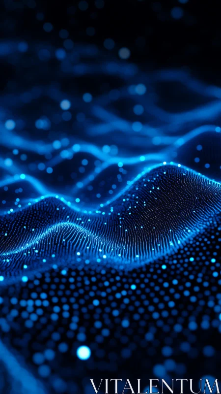 Luminous blue data waves forming abstract digital field.