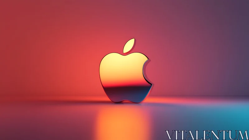 Chromed fruit silhouette under neon gradient rim lighting.