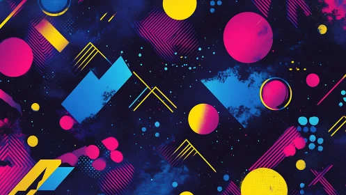 Neon geometric abstract over deep cosmic gradient field.