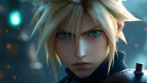 Starlit swordsman narrows bright eyes before silent impact