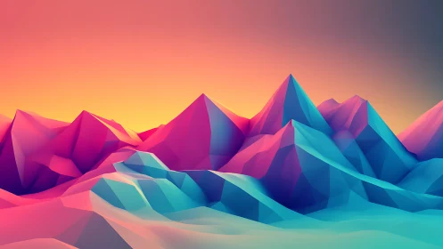 Dreamy low-poly mountains glowing in soft sunset colors.