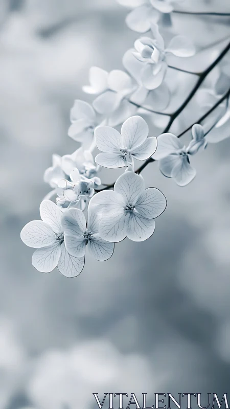 Delicate White Flowers in Soft Focus Monochrome