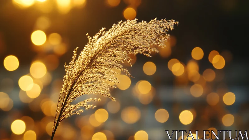 Golden reed grass against warm sunset bokeh background.
