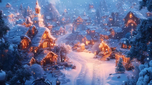 Snowlit village glows like a storybook curled around winter