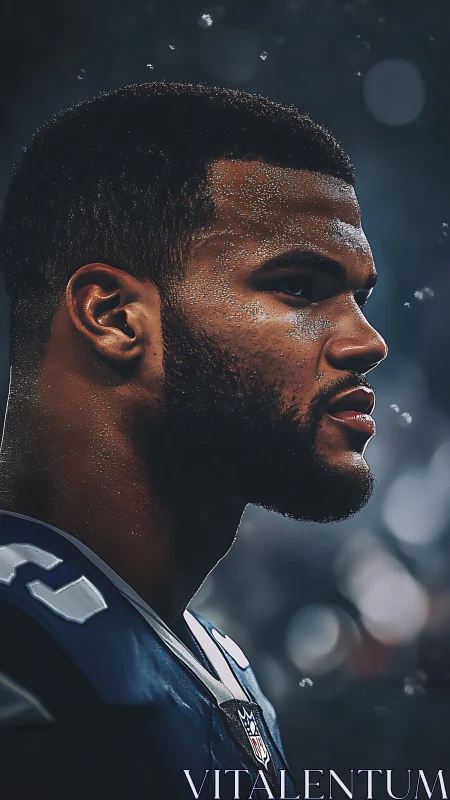 Side profile portrait of football player in uniform