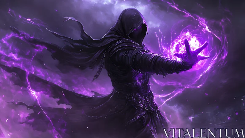 Shadow mage shaping wild violet stormlight between worlds.