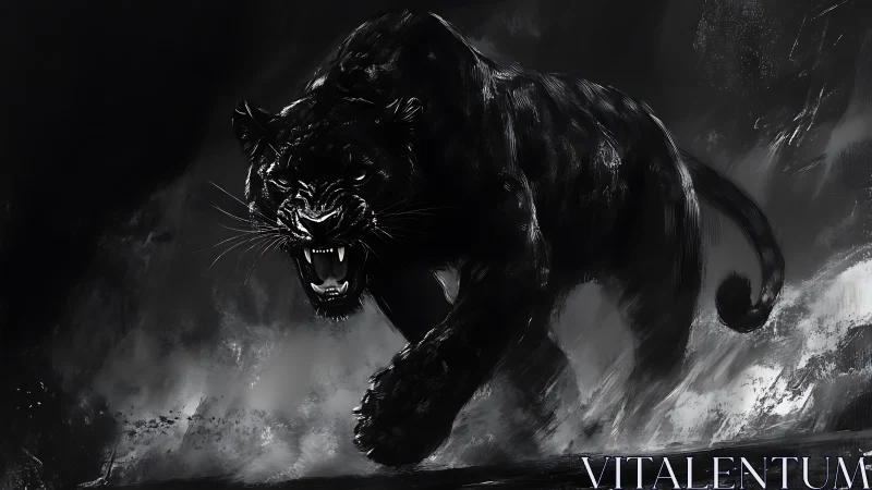 Monochrome Predator: Black Panther in Storm.