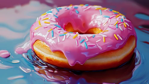 3D glazed donut study with saturated chromatic reflections.