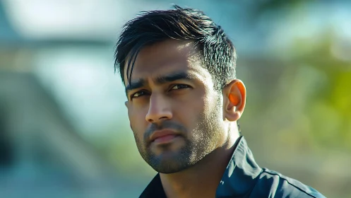 Warm sunlight catches a thoughtful man’s steady gaze.