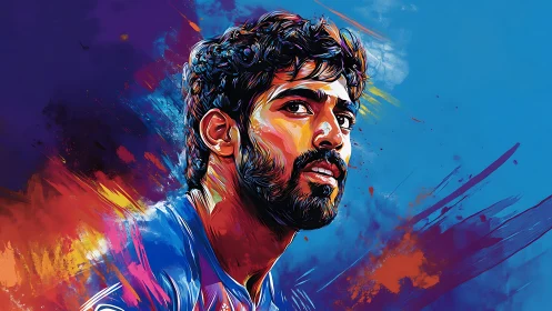 Digital portrait of a bearded male figure on abstract ground