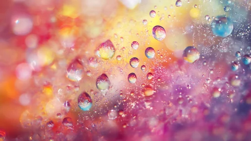 Macro droplets refract multicolored bokeh across shallow depth field