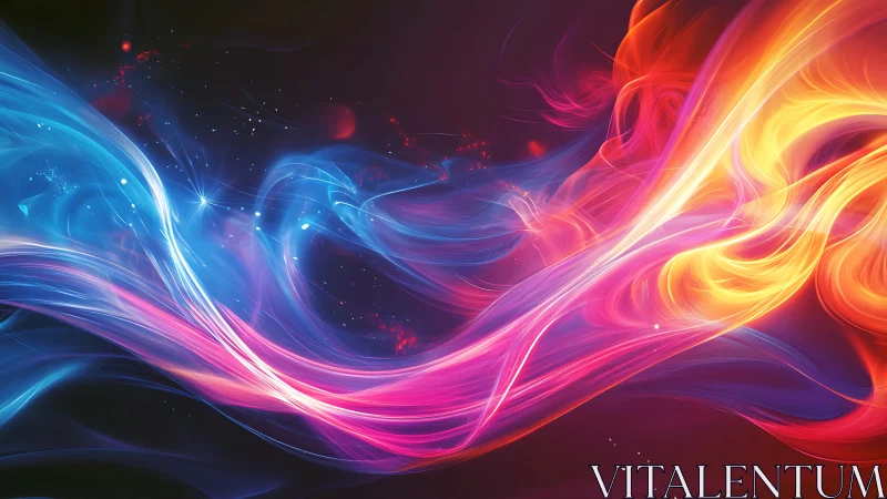 Vibrant neon light streams twist across deep cosmic void