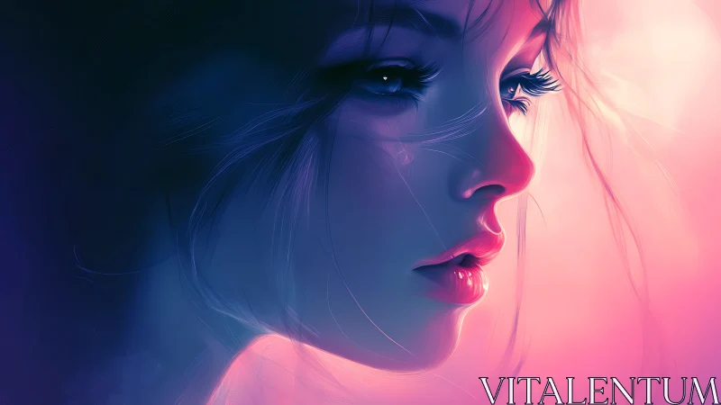 Side profile of young woman rendered in neon gradient light