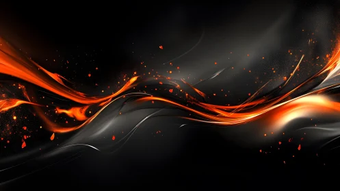 Dynamic Abstract Orange and Black Flowing Wave Digital Art.