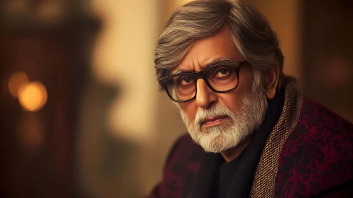 Elderly man in warm bokeh portrait, sharp facial texture rendering