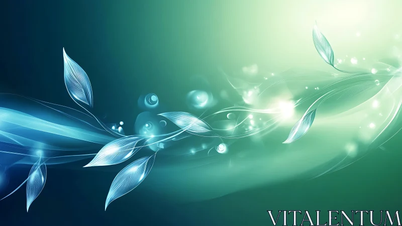 Ethereal botanical wave with luminous vector leaves design.