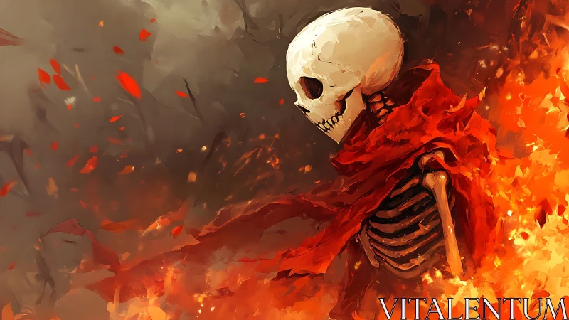Flaming robed skeleton profile in ember storm environment