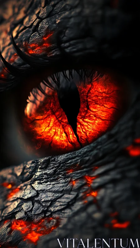 Molten dragon eye glows through charred volcanic scales.