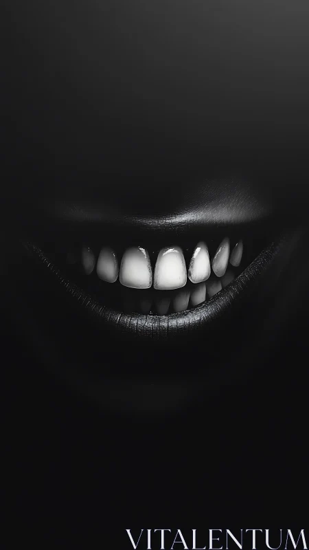 High-contrast monochrome close-up of smiling mouth and teeth