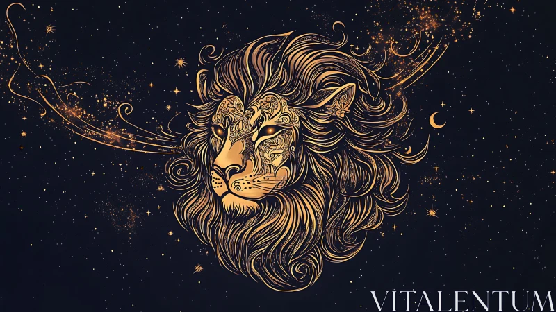 Celestial lion head forms intricate golden constellation