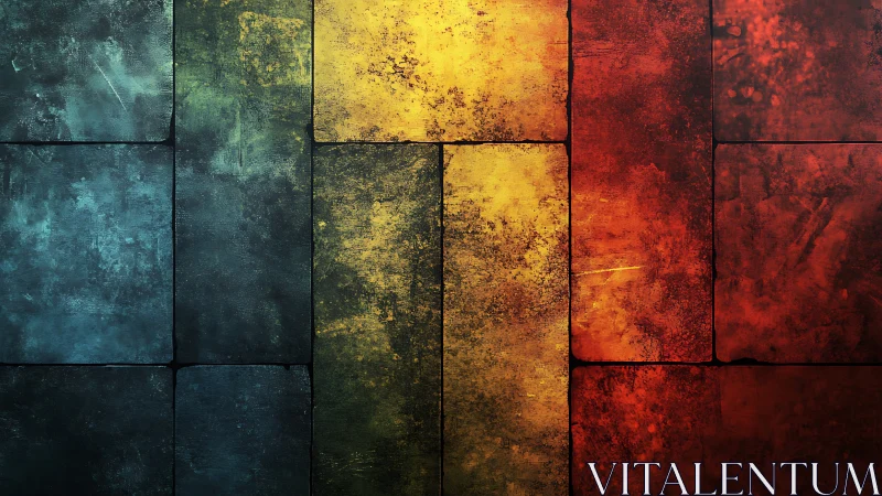 Textured chromatic tile grid in vertical spectrum blocks.