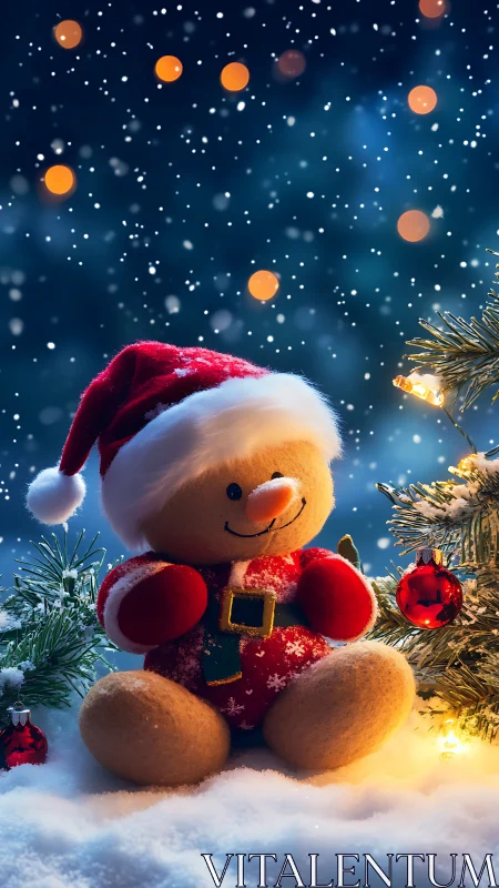 Snowy teddy in Santa hat spreads gentle Christmas cheer